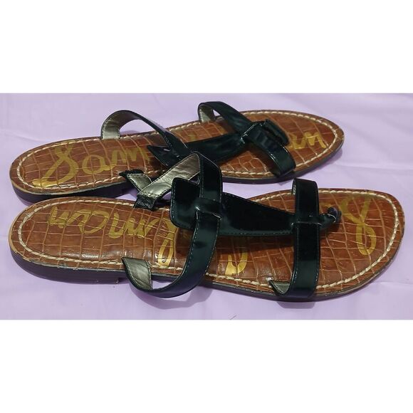 Sam Edelman womens size 10 Kira sandals flats black patent leather - Picture 3 of 5